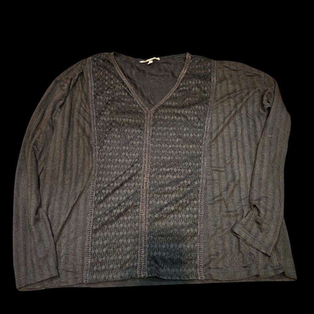 Gimmick Black Textured V-Neck Long Sleeve Blouse Women’s Medium